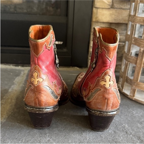Donald J. Pliner Red and Tan Ankle Boots - Picture 4 of 13